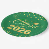 Waldgrüne Gold Absolventenplatten der Klasse 2026 Pappteller (Schrägansicht)