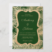 Waldgrüne Goldpalme Glitzer Hochzeit Einladung (Vorderseite)