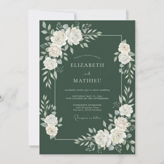 Waldgrüne große Winterhochzeit Einladung (Vorderseite)