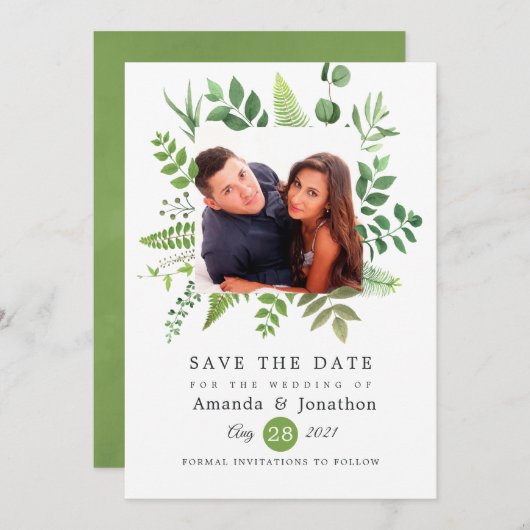 Waldgrüne Hochzeit Save The Date (Vorne/Hinten)