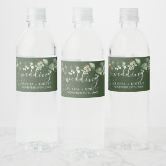 Waldgrüne Hochzeit Wasserflaschenetikett