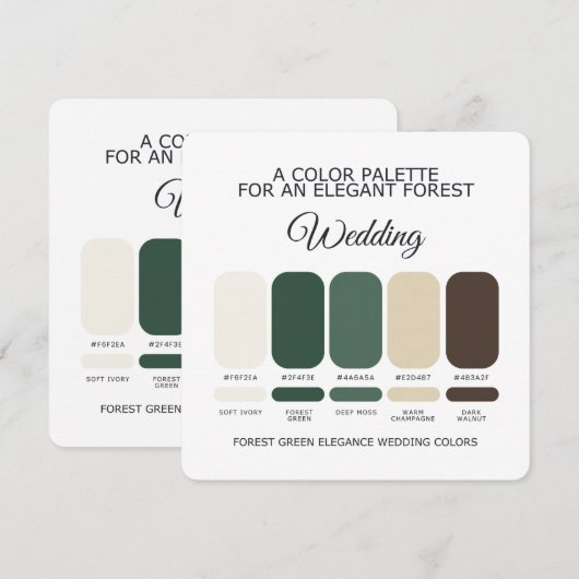 Waldgrüne Hochzeitsfarbpalette Karte (Vorne/Hinten)