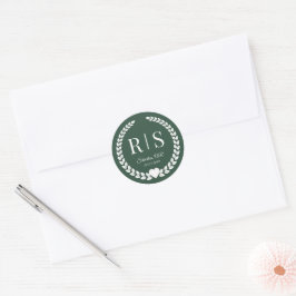 Waldgrüne Hochzeitsmonogramm-Initialen Runder Aufkleber
