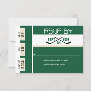 Waldgrüne Hockey-Ticket-Hochzeits-RSVP RSVP Karte