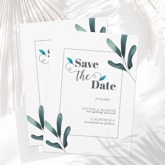 Waldgrüne Kalligrafie Eukalyptus Save the Date Einladung