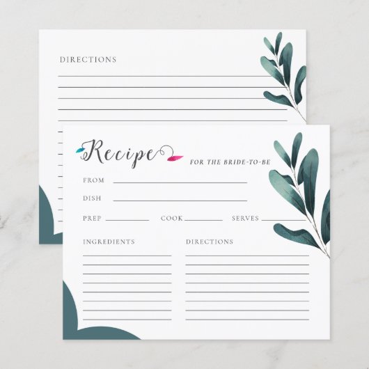 Waldgrüne Kalligraphie Recipe Brautparty (Vorne/Hinten)