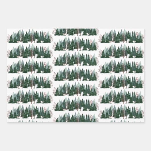Waldgrüne Kiefer Weihnachtswald Geschenkpapier Set (Vorderseite)