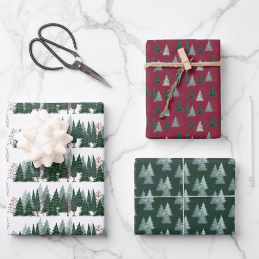Waldgrüne Kiefer Weihnachtswald Geschenkpapier Set (Vorderseite)