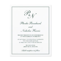 Waldgrüne klassische elegante Budget-Hochzeitseinl
