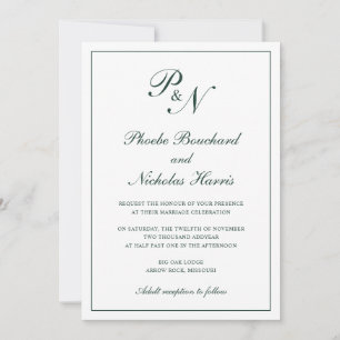 Waldgrüne klassische elegante Hochzeit Einladung