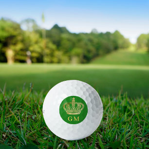 Waldgrüne Kronen-König-Monogramm-Initialen Golfball