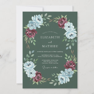 Waldgrüne künstlerische botanische Hochzeit Einladung