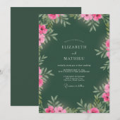 Waldgrüne lebendige florale Hochzeit Einladung (Vorne/Hinten)