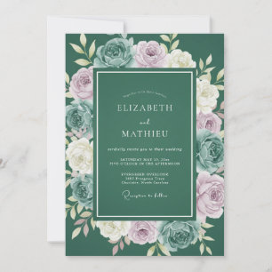 Waldgrüne malerische botanische Hochzeit Einladung