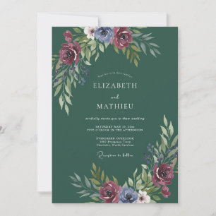 Waldgrüne melancholische Winterhochzeit Einladung