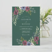 Waldgrüne melancholische Winterhochzeit Einladung (Stehend Vorderseite)