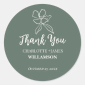 Waldgrüne Minimalblumen-Gastgeschenke Hochzeiten Runder Aufkleber (Vorderseite)
