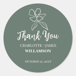 Waldgrüne Minimalblumen-Gastgeschenke Hochzeiten Runder Aufkleber
