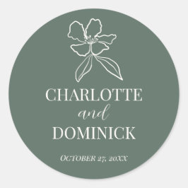 Waldgrüne Minimalblumen-Gastgeschenke Hochzeiten Runder Aufkleber