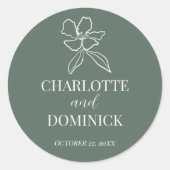 Waldgrüne Minimalblumen-Gastgeschenke Hochzeiten Runder Aufkleber (Vorderseite)
