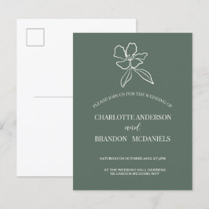 Waldgrüne Minimalblütenhochzeit Einladung