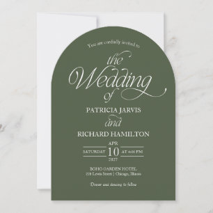 Waldgrüne minimalistische Bogenhochzeit Elegant Einladung