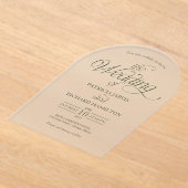 Waldgrüne moderne elegante Bogenhochzeit Acryleinladungen (Ablage )