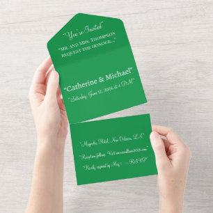 Waldgrüne Moderne in einer Hochzeit laden ein All In One Einladung