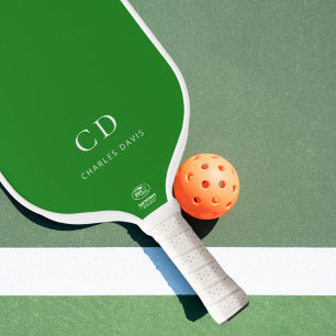 Waldgrüne Monogrammanfangsbuchstaben Name Pickleball Schläger