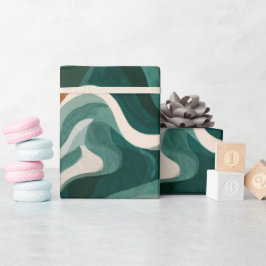 Waldgrüne Naturwelle Beige abstraktes Muster Geschenkpapier