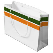 Waldgrüne Orangenstreifen auf weißen Streifen Große Geschenktüte (Rückseite Schrägansicht)