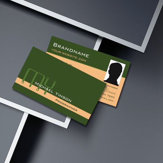 Waldgrüne Pfirsich mit Monogramm und Foto Classic Visitenkarte