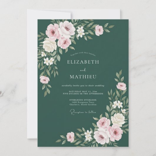 Waldgrüne polierte botanische Hochzeit Einladung (Vorderseite)