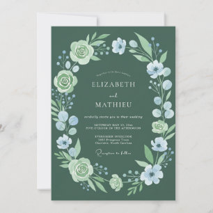 Waldgrüne romantische botanische Hochzeit Einladung