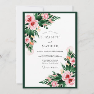 Waldgrüne romantische Floral-Hochzeit Einladung