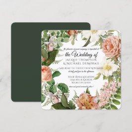 Waldgrüne Rose Vintag Botanische Blumenhochzeit Einladung