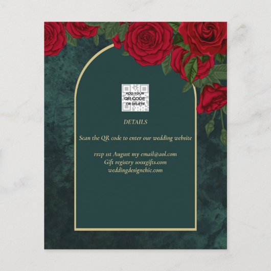 Waldgrüne Rote Rosen Winter SAVE THE DATE (Rückseite)