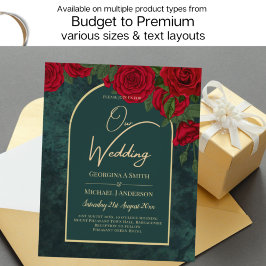 Waldgrüne Rote Rosen Winterhochzeit Einladung