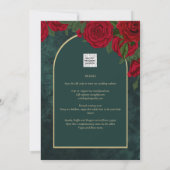 Waldgrüne Rote Rosen Winterhochzeit Einladung (Rückseite)