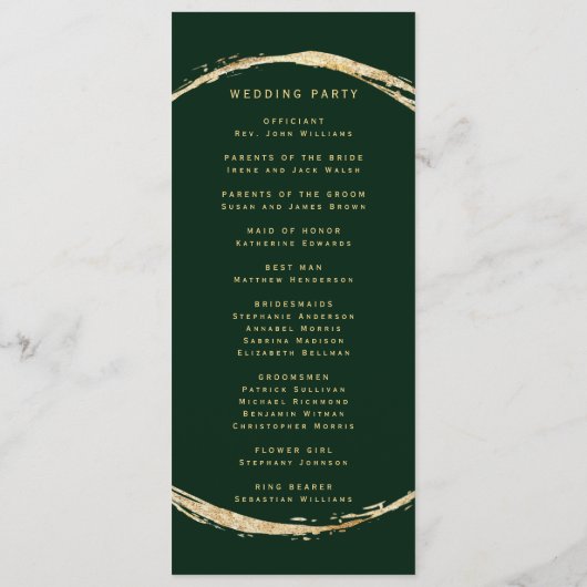 Waldgrüne, rustikale Goldrunde und Hochzeit Programm (Rückseite)