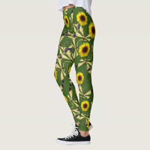 Waldgrüne Sonnenblumen Libelle Leggings