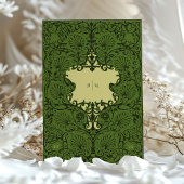 Waldgrüne und antike goldene Barockhochzeit Einladung