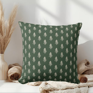 Waldgrüne und beige Kiefern-Weihnachten Kissen