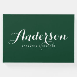 Waldgrüne und weiße moderne Kalligrafie-Hochzeit Gästebuch