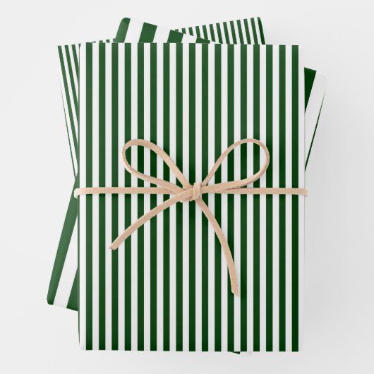 Waldgrüne und weiße Streifen Geschenkpapier Set (Beispiel)