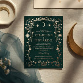 Waldgrüne Verzierte Himmelshochzeit Folieneinladung