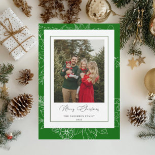 Waldgrüne Vintage-Botanik-Weihnachtsfoto Feiertagskarte