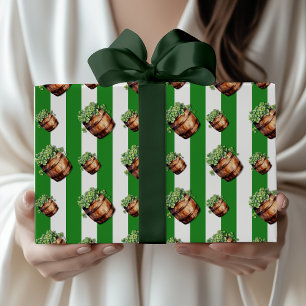 Waldgrüne vintage gestreifte Shamrock-Barrel Geschenkpapier