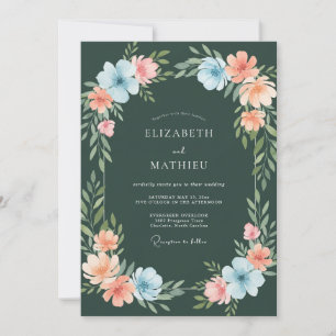 Waldgrüne whimsikalische botanische Hochzeit Einladung