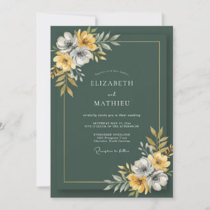 Waldgrüne Wildblumenhochzeit Einladung